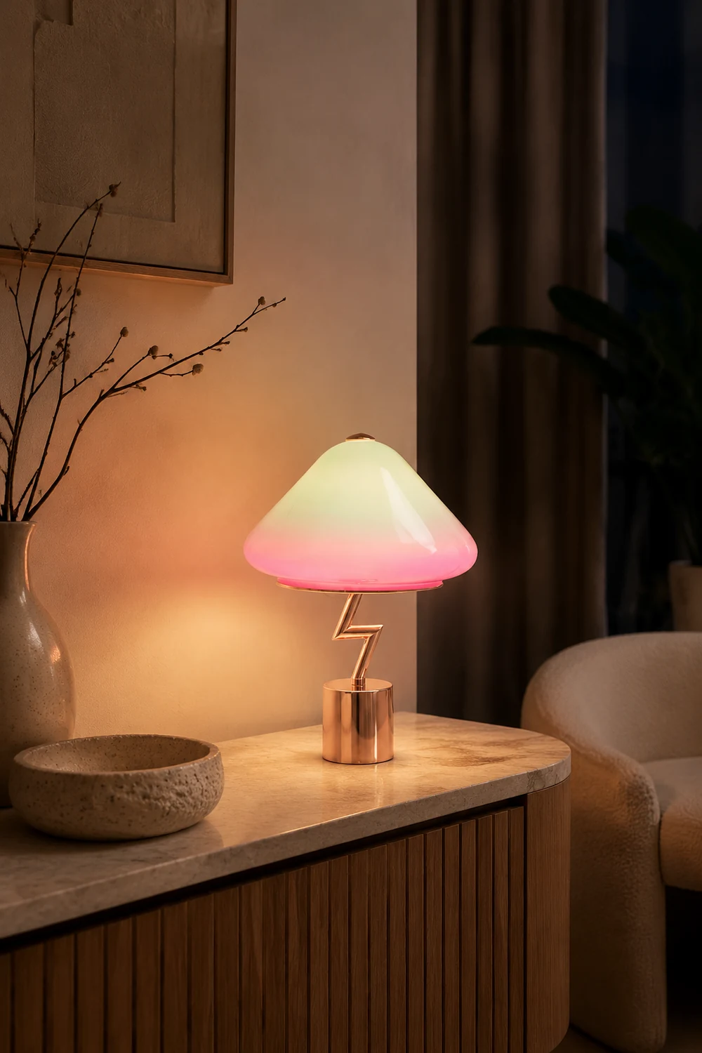 Morandi Modern Cute Mushroom Kinder Glas/Metall Tischlampe, Bunt - Lumpaz