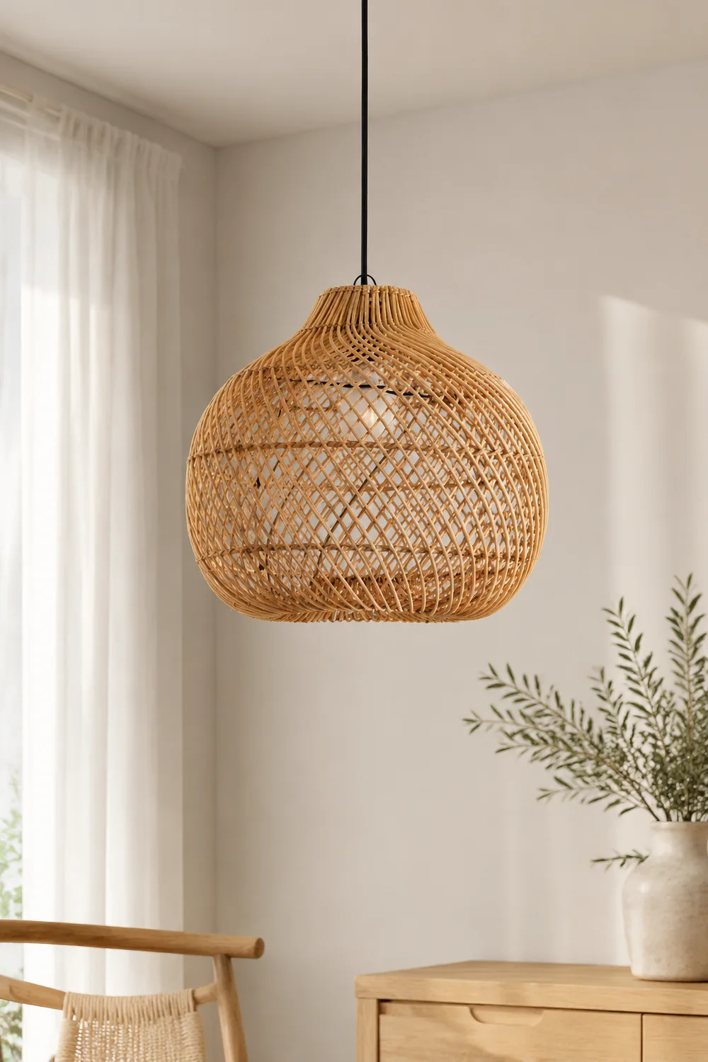 Handmade Wicker Basket Rattan Pendant Light - Lumpaz