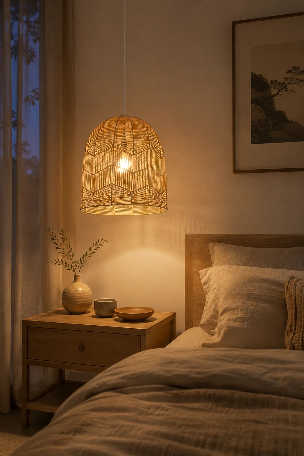 Vintage Handmade Basket Rattan Round Shades Pendant Light - Lumpaz