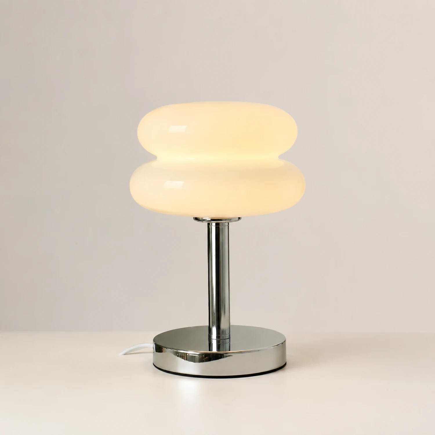 Morandi Modern Rund LED Tischlampe Weiß/Beige/Rosa Wohn/Schlafzimmer Metall&Glas 28CM Lang - Lumpaz