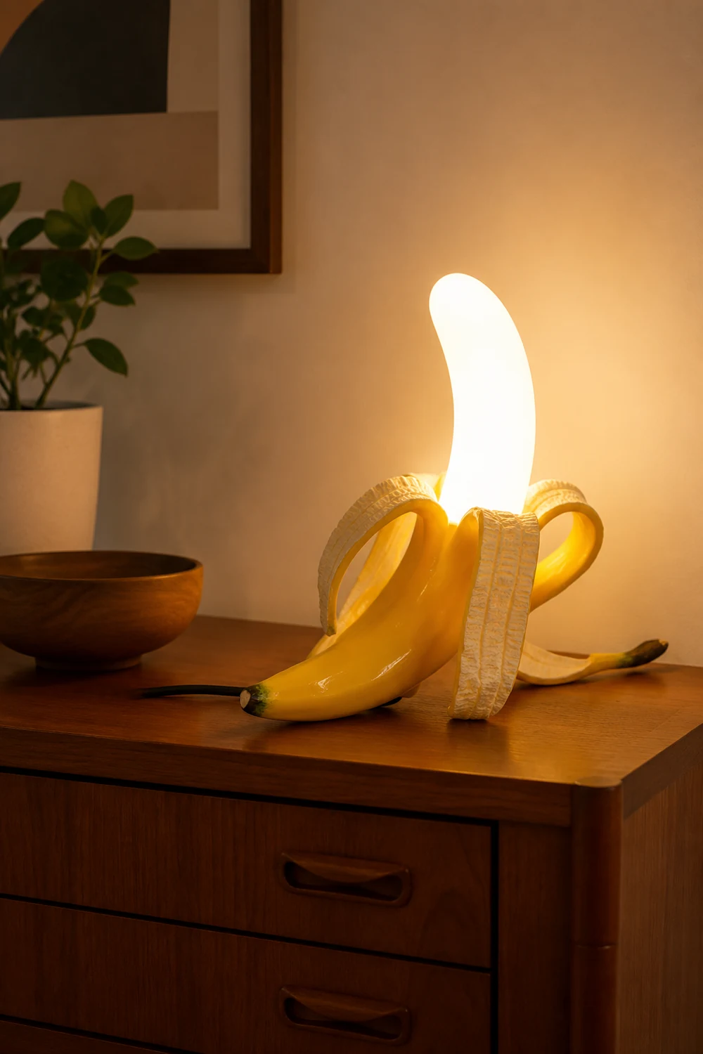 Celesta Creative Banana Resin/Glass Table Lamp, Yellow/Gold - Lumpaz