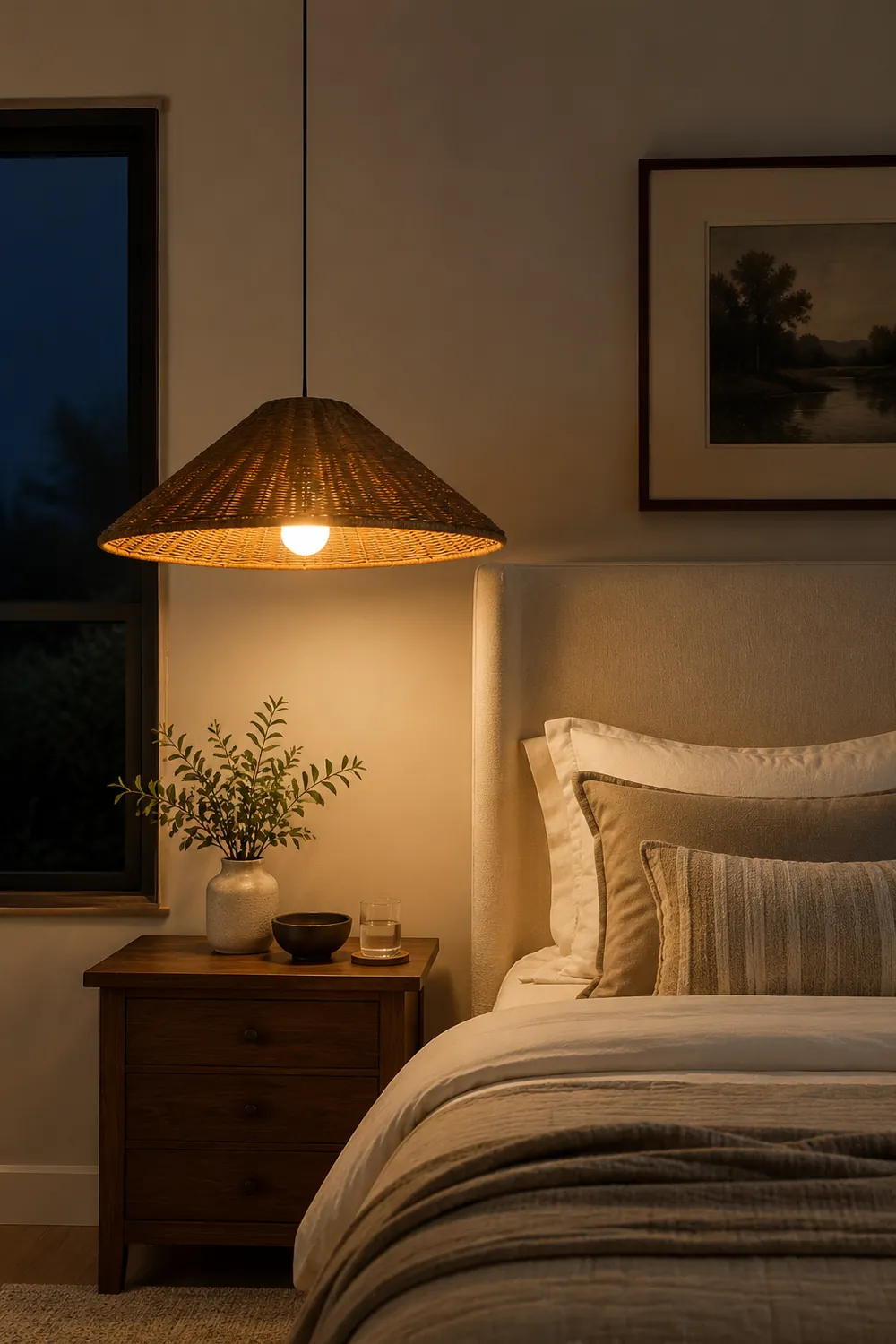 Retro Woven Rattan Cone Pendant Light - Lumpaz