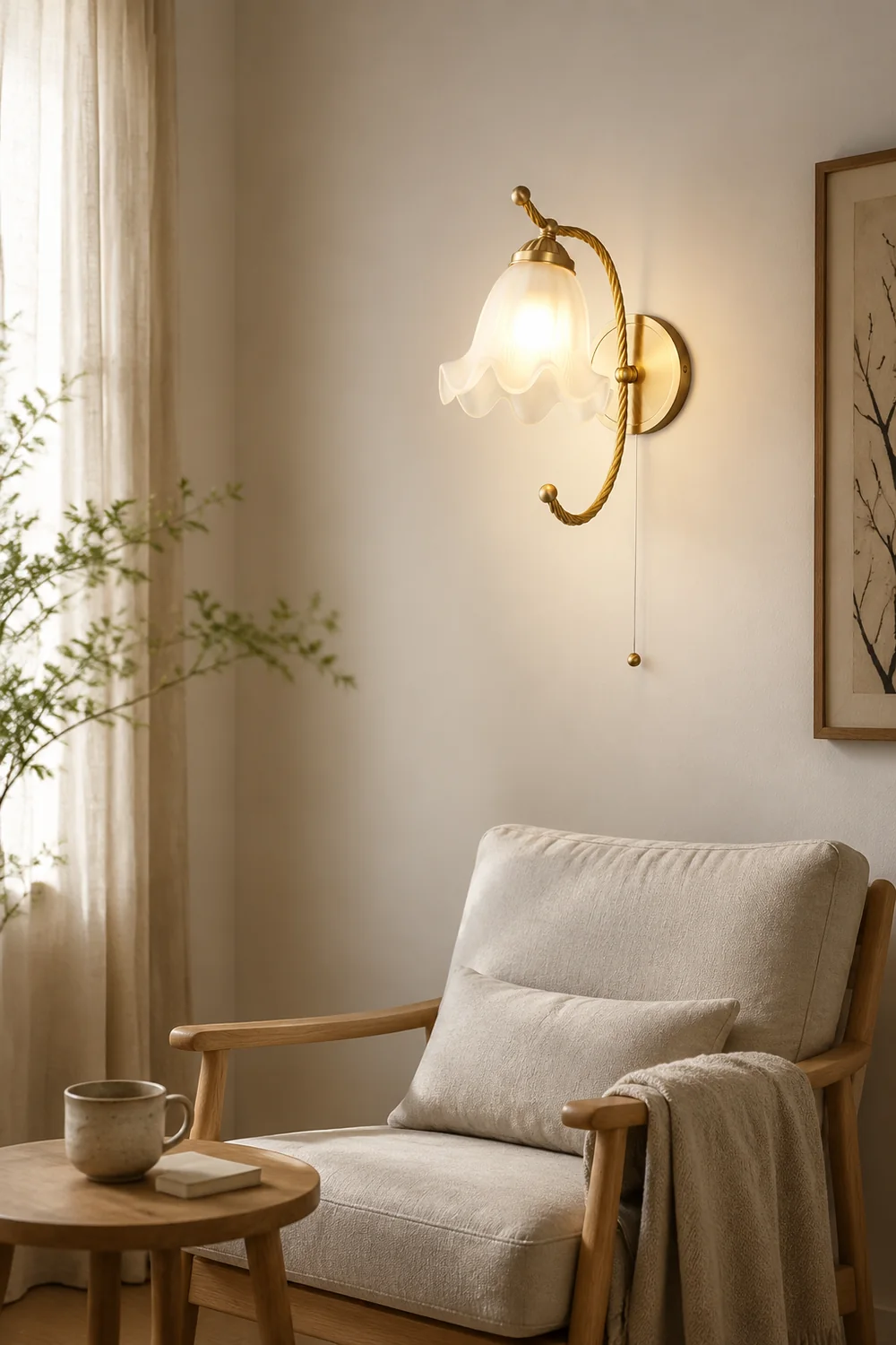 Curved Gooseneck Brass Glass Sconce - Lumpaz