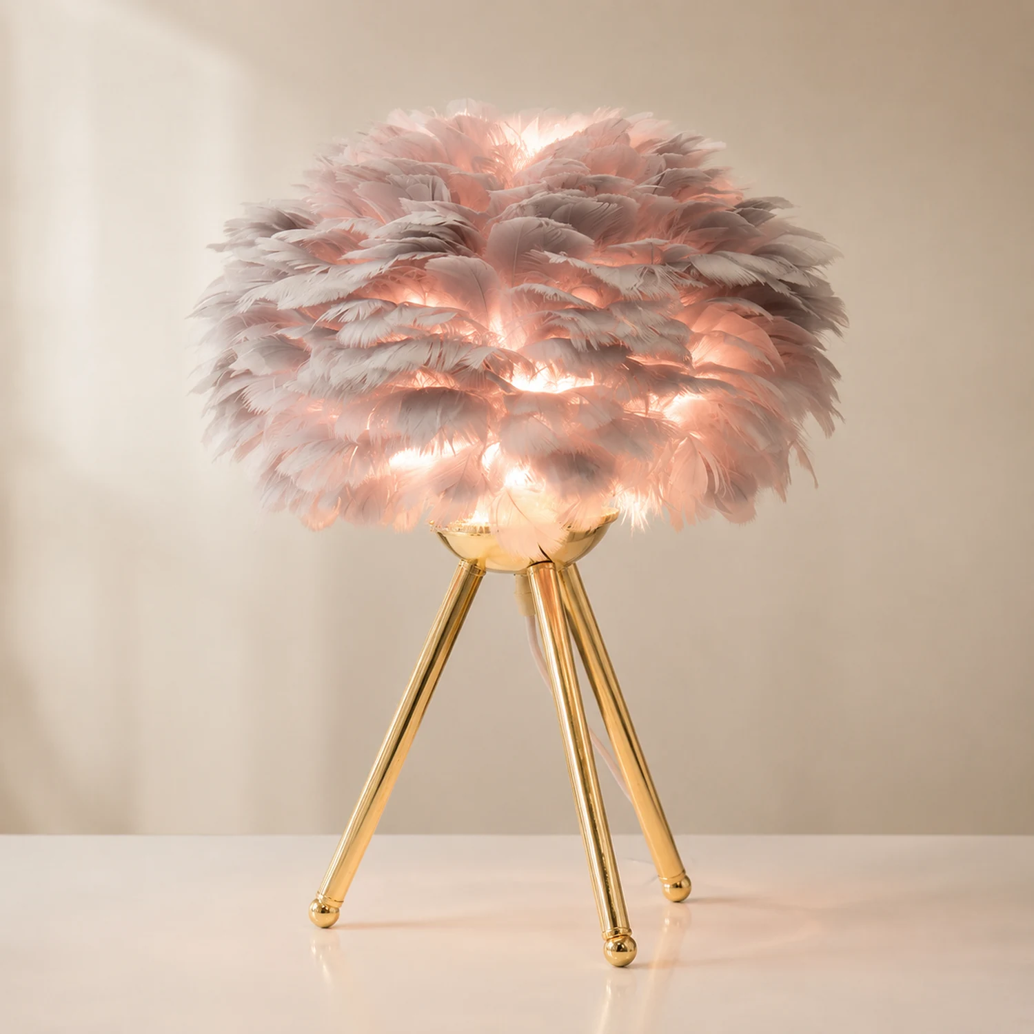 O'Moore Boho Design LED Stehlampe Weiß/Rosa/Grau/Dunkelrosa Wohn/Schlafzimmer Metall/Feder - Lumpaz