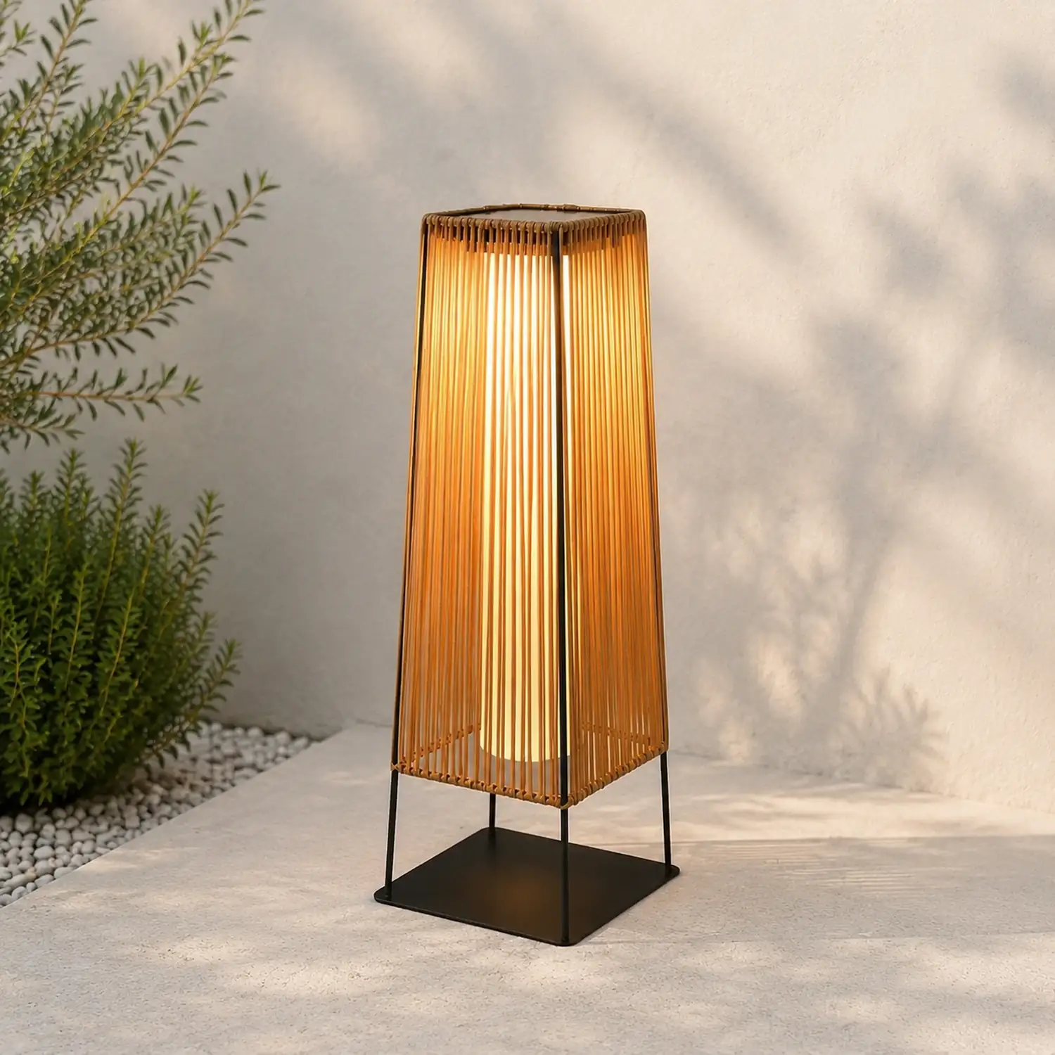 Plastic Rattan Outdoor Post Light with Solar Panel - Lumpaz