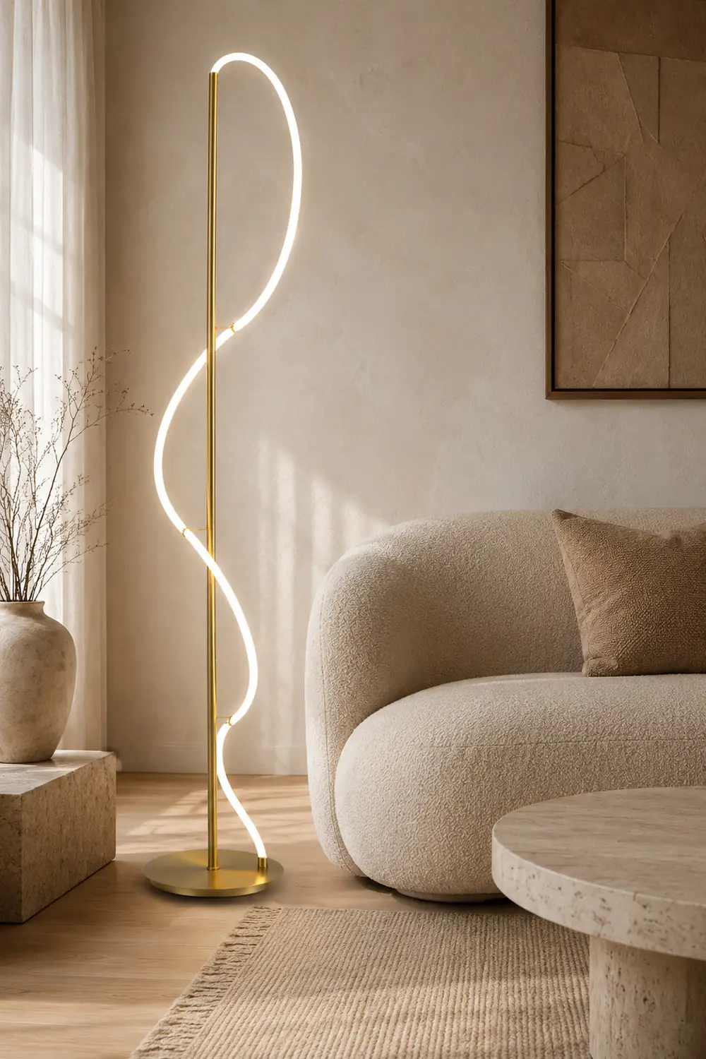 Design LED Stehlampe&Tischlampe Weiß&Gold Schlaf/Wohnzimmer Messing - Lumpaz