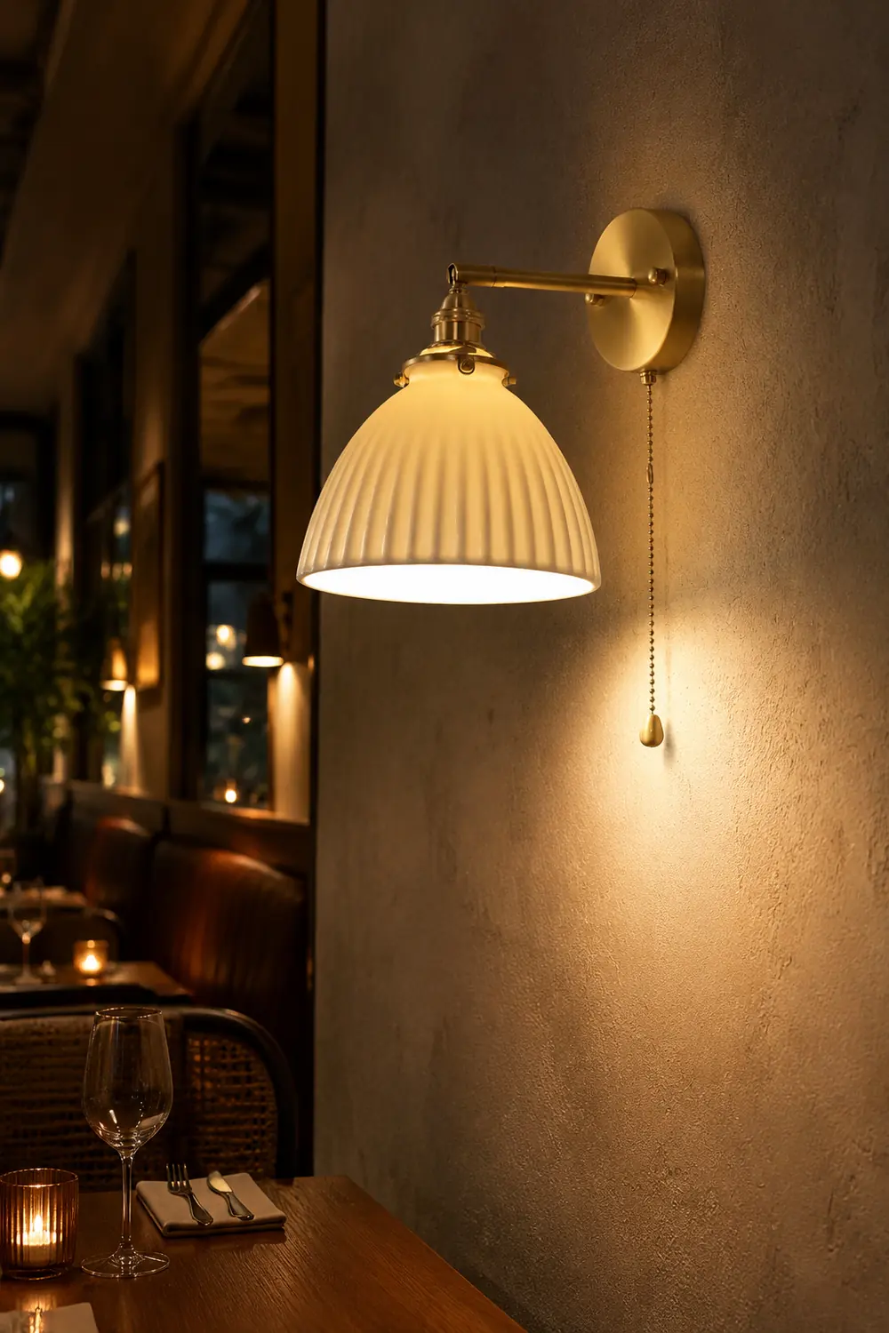 Brass Pleated Ceramic Wall Lamp - Lumpaz