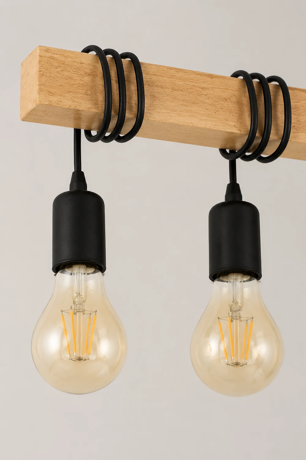 Alessio Rustic Linear Wood Pendelleuchte, Schwarz, 4 Köpfe - Lumpaz