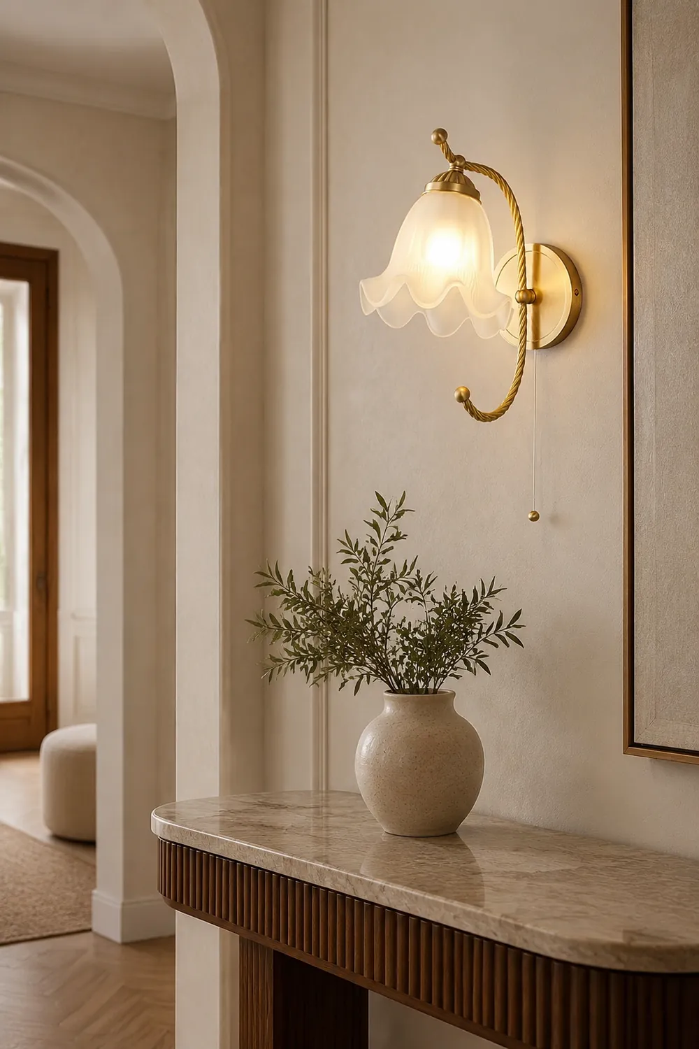 Curved Gooseneck Brass Glass Sconce - Lumpaz