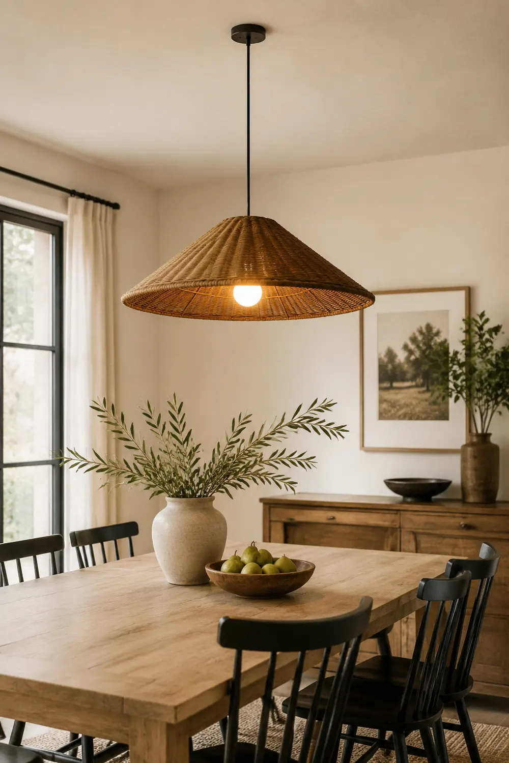 Retro Woven Rattan Cone Pendant Light - Lumpaz