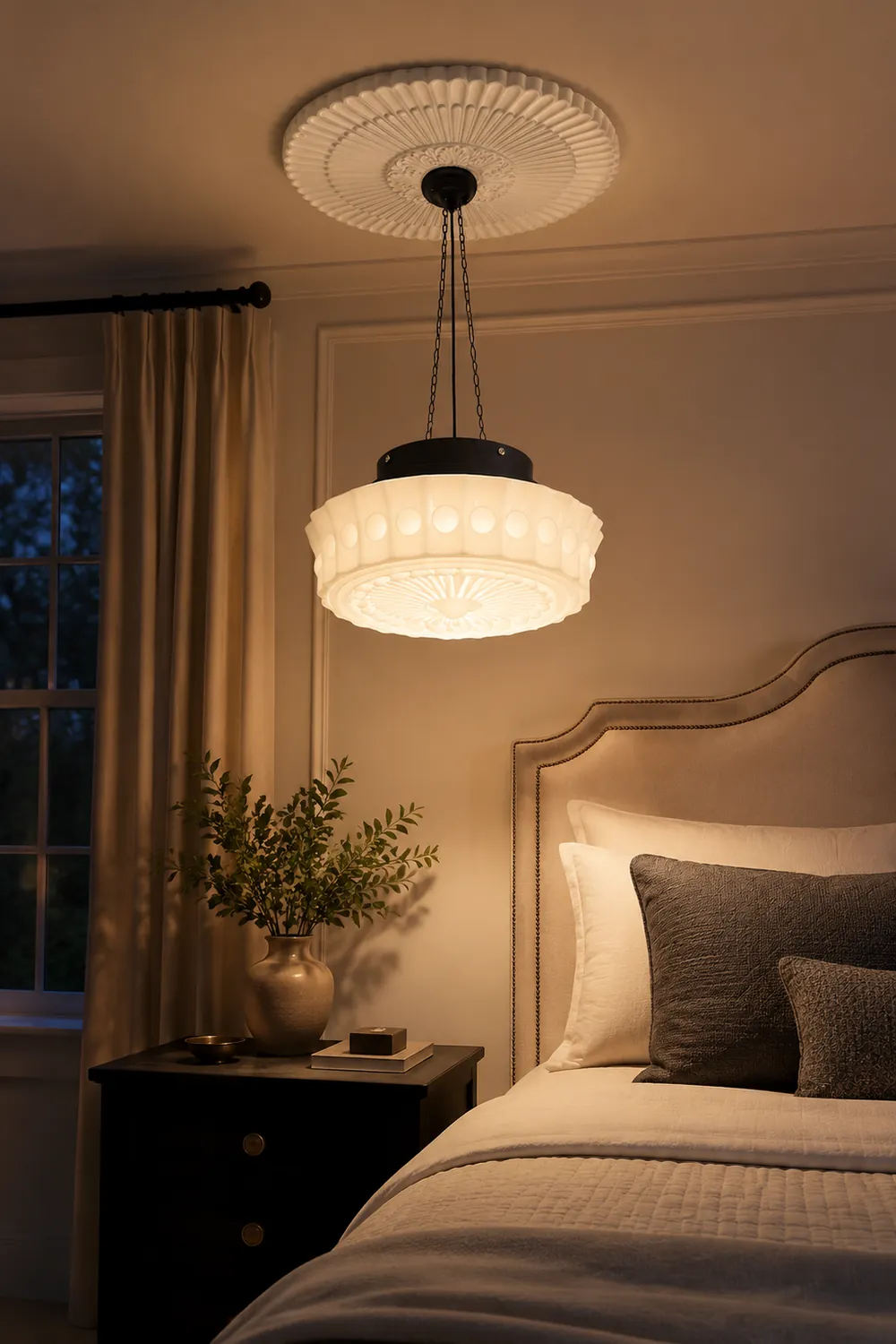 White Vintage Round Pendant Light - Lumpaz