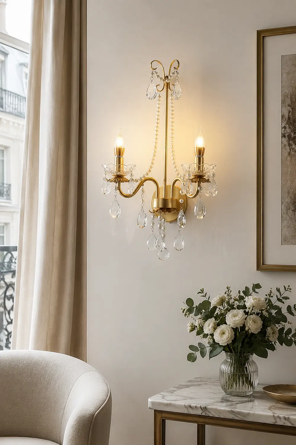 Crystal Pearl Chain Wall Lamp - Lumpaz