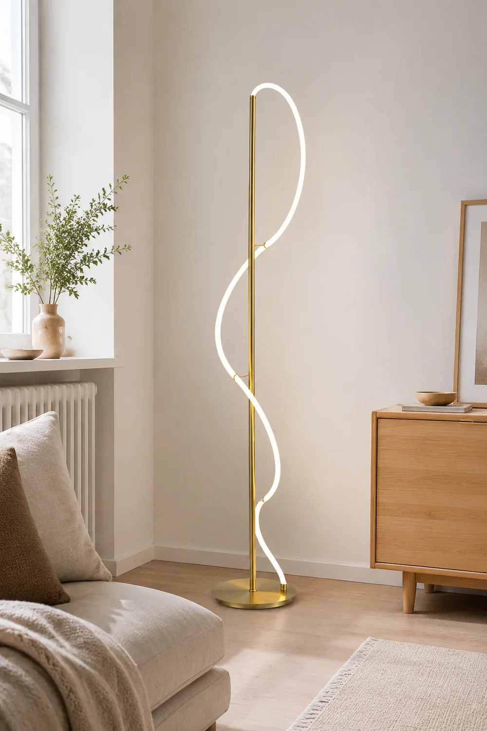 Design LED Stehlampe&Tischlampe Weiß&Gold Schlaf/Wohnzimmer Messing - Lumpaz