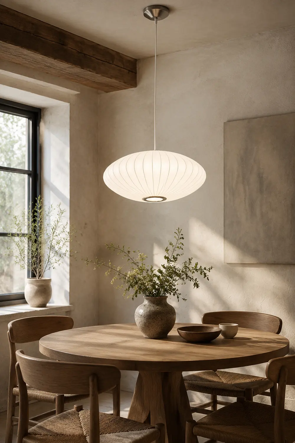 Nordic White Lantern Saucer Pendant Light For Living Room - Lumpaz