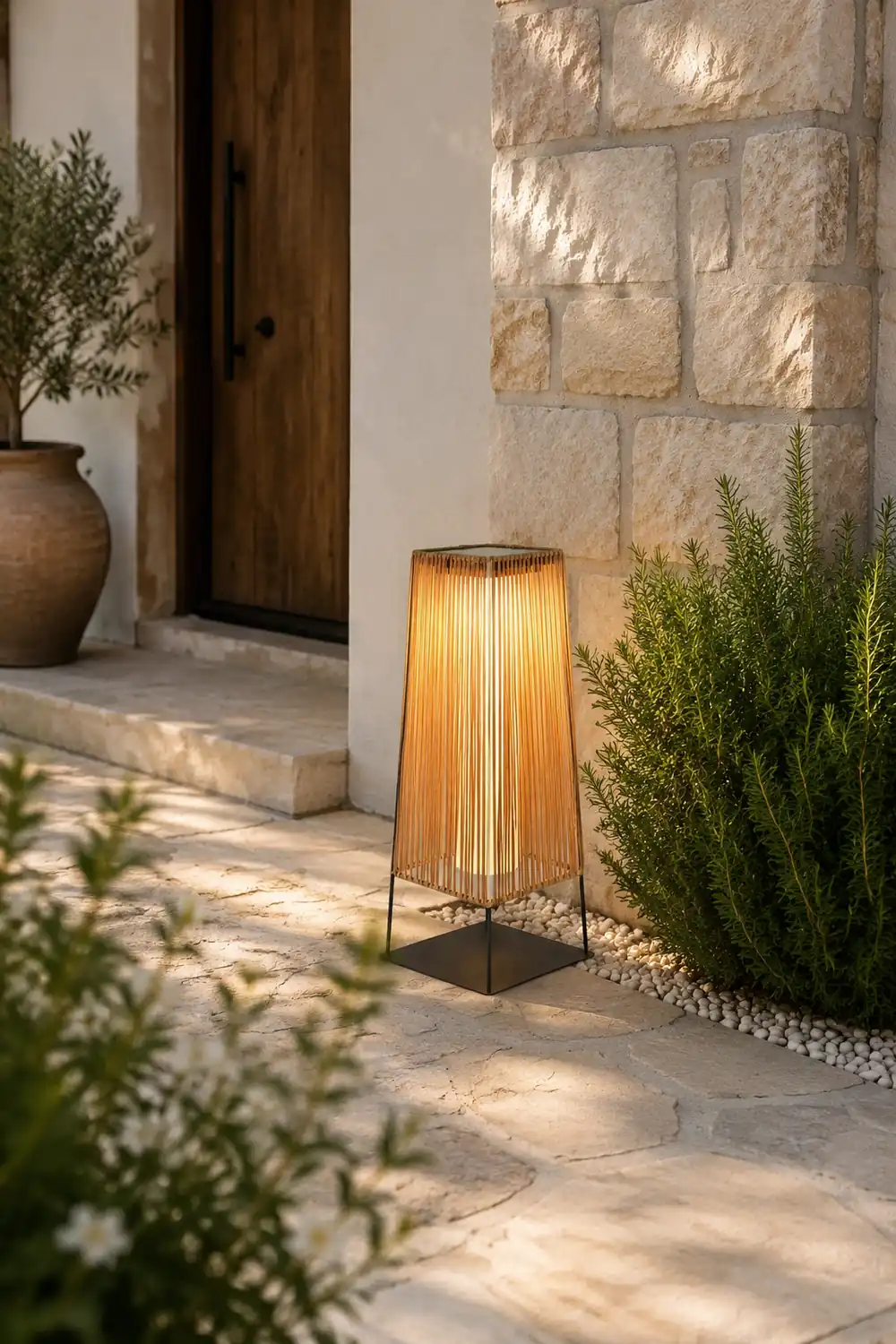 Plastic Rattan Outdoor Post Light with Solar Panel - Lumpaz