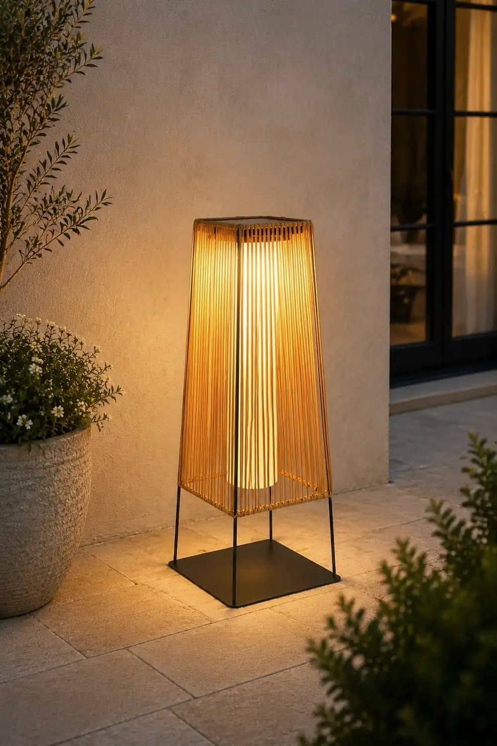 Plastic Rattan Outdoor Post Light with Solar Panel - Lumpaz