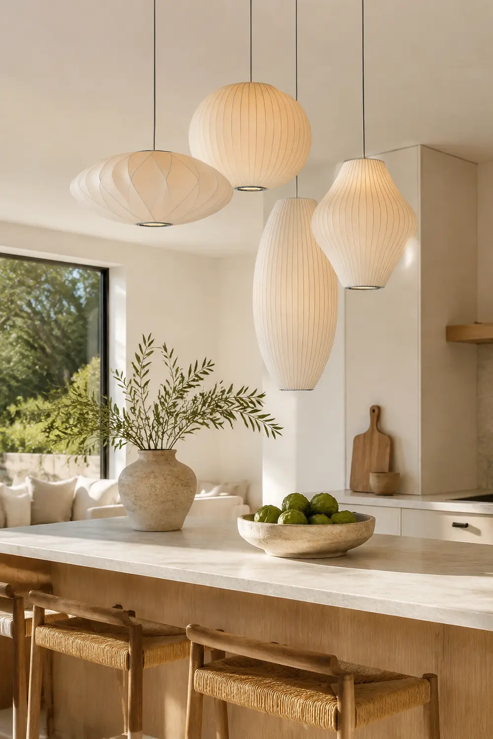 Nordic White Lantern Saucer Pendant Light For Living Room - Lumpaz