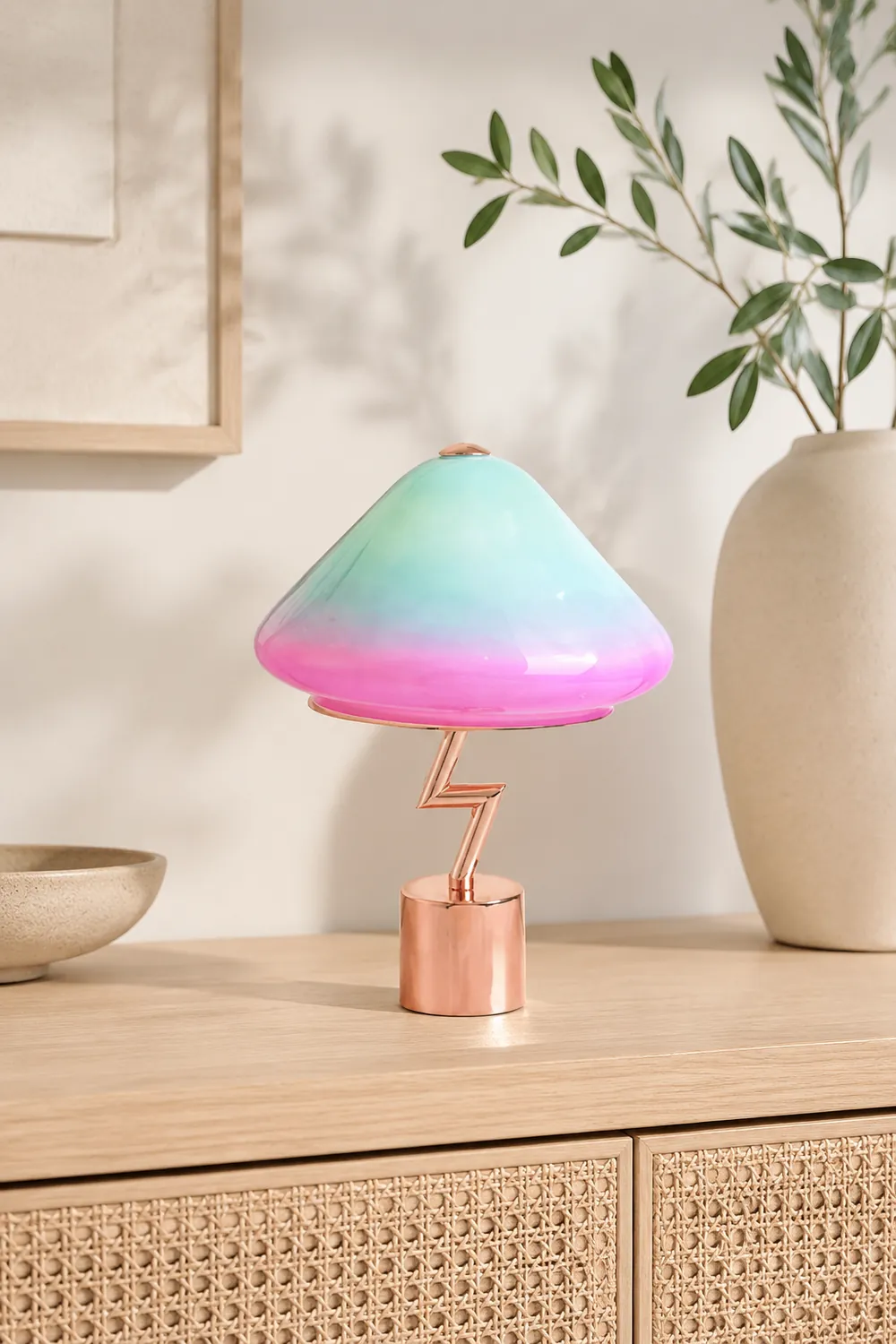 Morandi Modern Cute Mushroom Kinder Glas/Metall Tischlampe, Bunt - Lumpaz