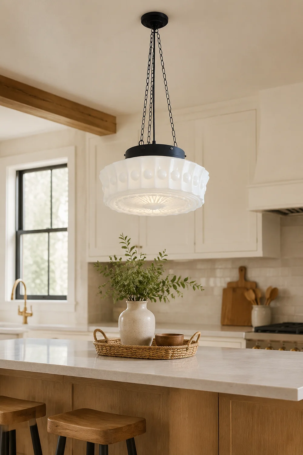White Vintage Round Pendant Light - Lumpaz