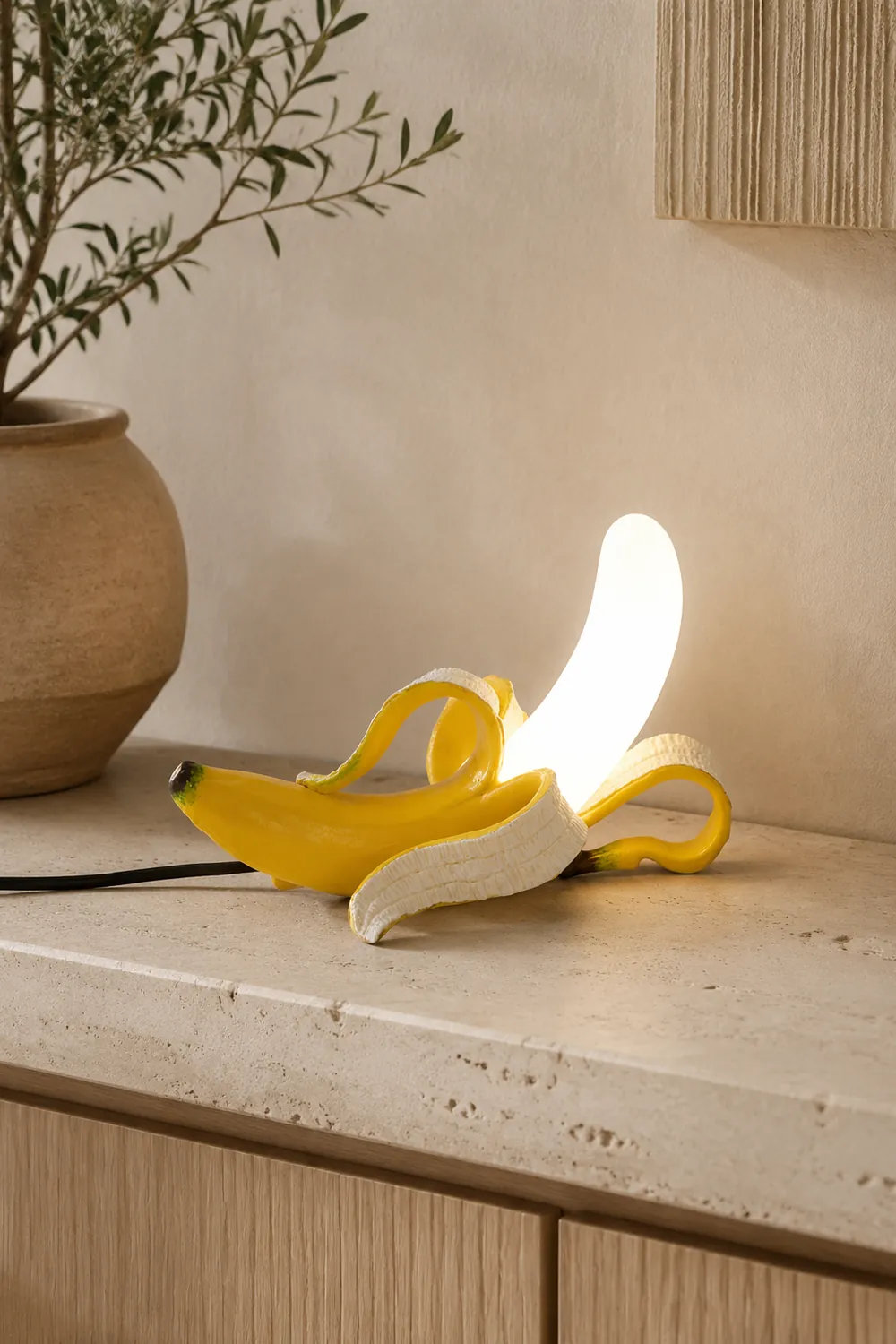 Celesta Creative Banana Resin/Glass Table Lamp, Yellow/Gold - Lumpaz