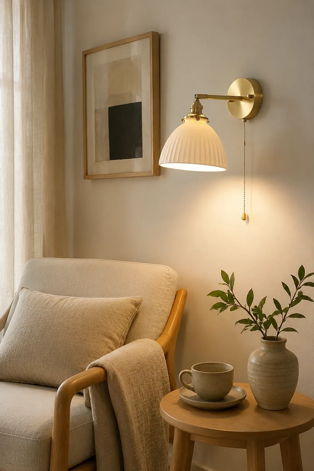 Brass Pleated Ceramic Wall Lamp - Lumpaz