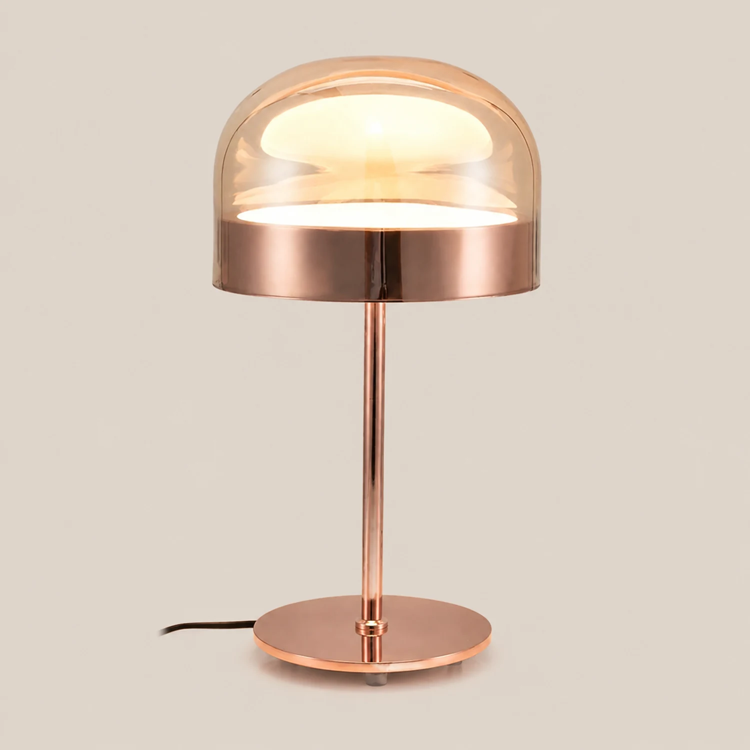 Hailie Minimalistische Pilz Glas/Metall Tischlampe, Schwarz/Rose Gold - Lumpaz