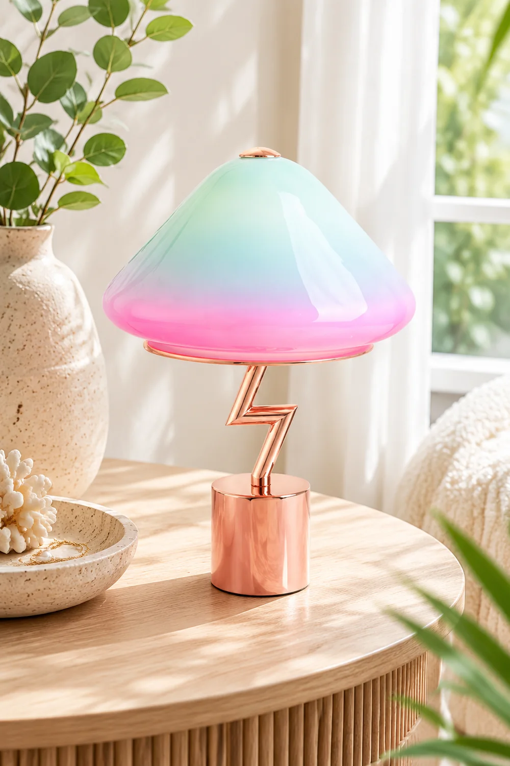 Morandi Modern Cute Mushroom Kinder Glas/Metall Tischlampe, Bunt - Lumpaz