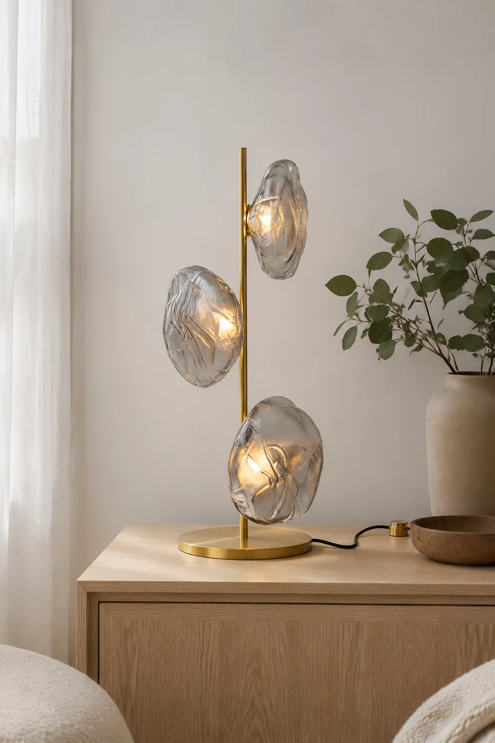 Byres Designer Unregelmäßige Metall/Keramik Tischlampe, Gold/Klar/Grau/Schwarz - Lumpaz