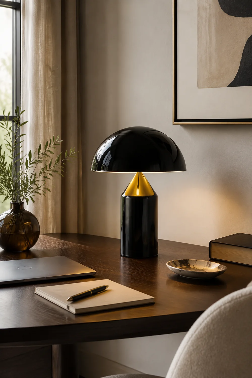 Salgado Tischleuchte Pilz Modern, Metall, Schwarz/Weiß/Gold, Esszimmer - Lumpaz