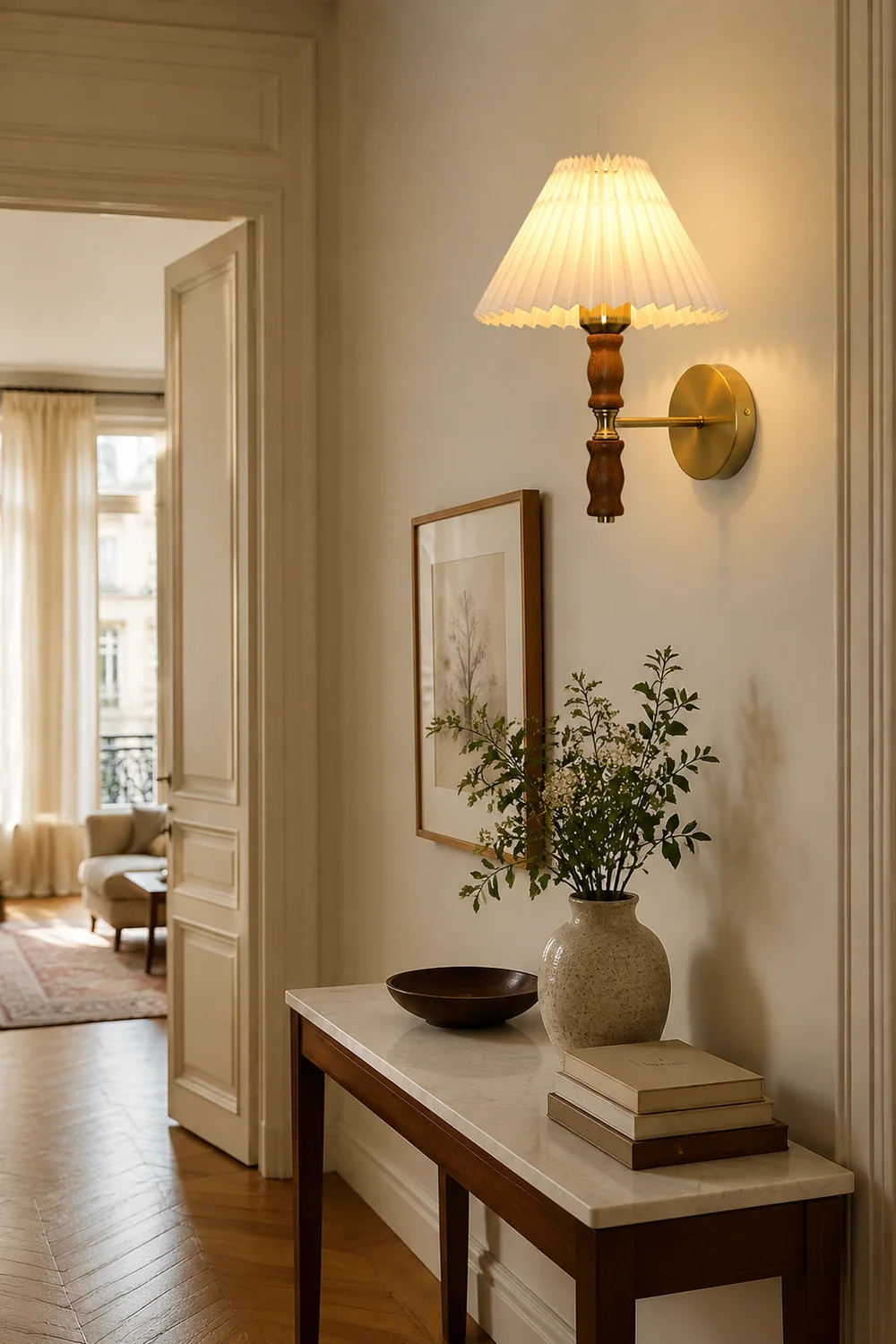 Pleated Walnut Wall Light - Lumpaz