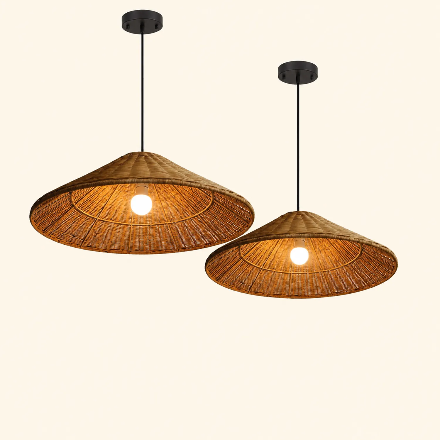 Retro Woven Rattan Cone Pendant Light - Lumpaz