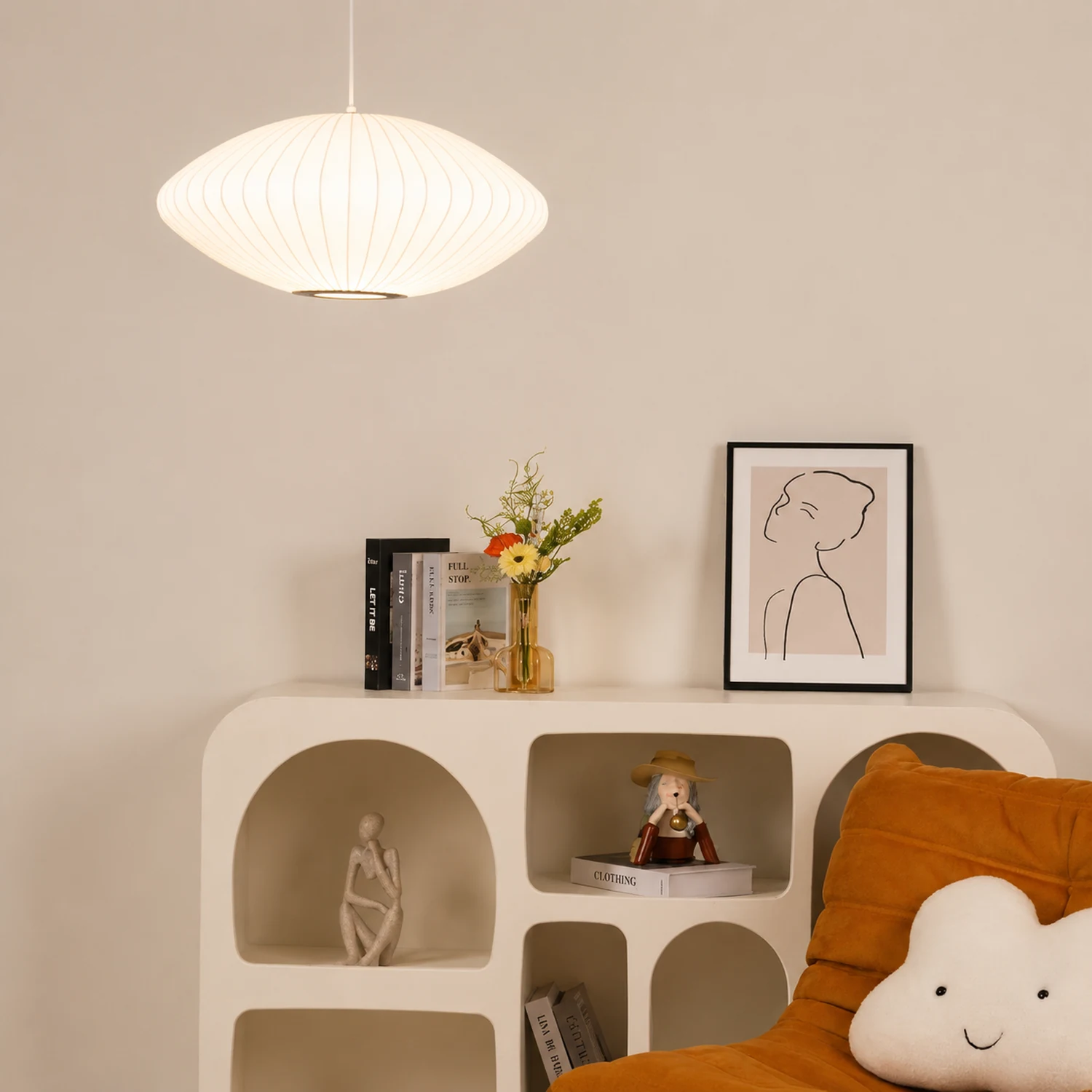 Nordic White Lantern Saucer Pendant Light For Living Room - Lumpaz