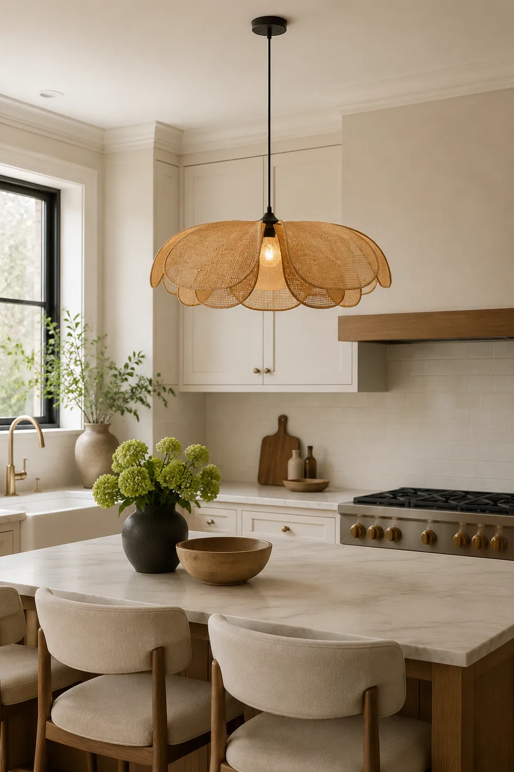 Rattan Petal Rustic Lamp Shade Pendant Light - Lumpaz