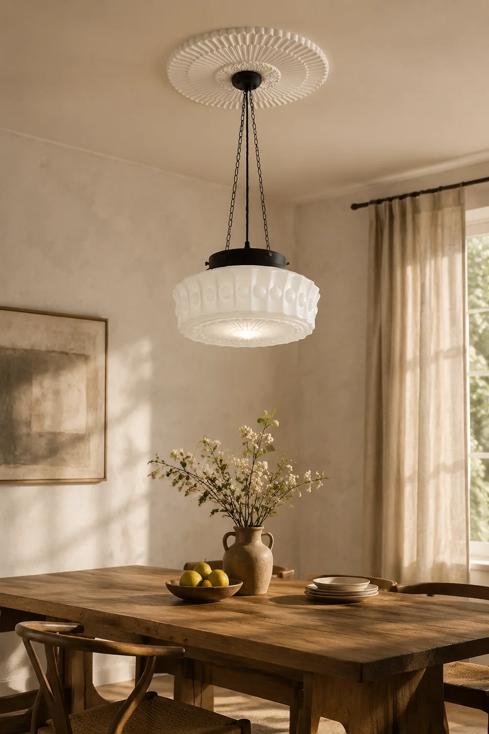 White Vintage Round Pendant Light - Lumpaz