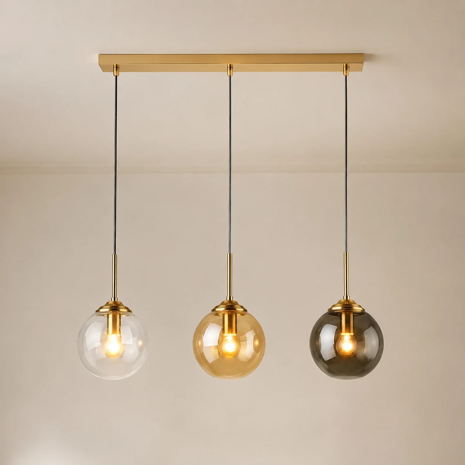 Valentina Modern LED Pendelleuchte Glaskugel, 3 Farben, Esstisch, Metall Glas - Lumpaz