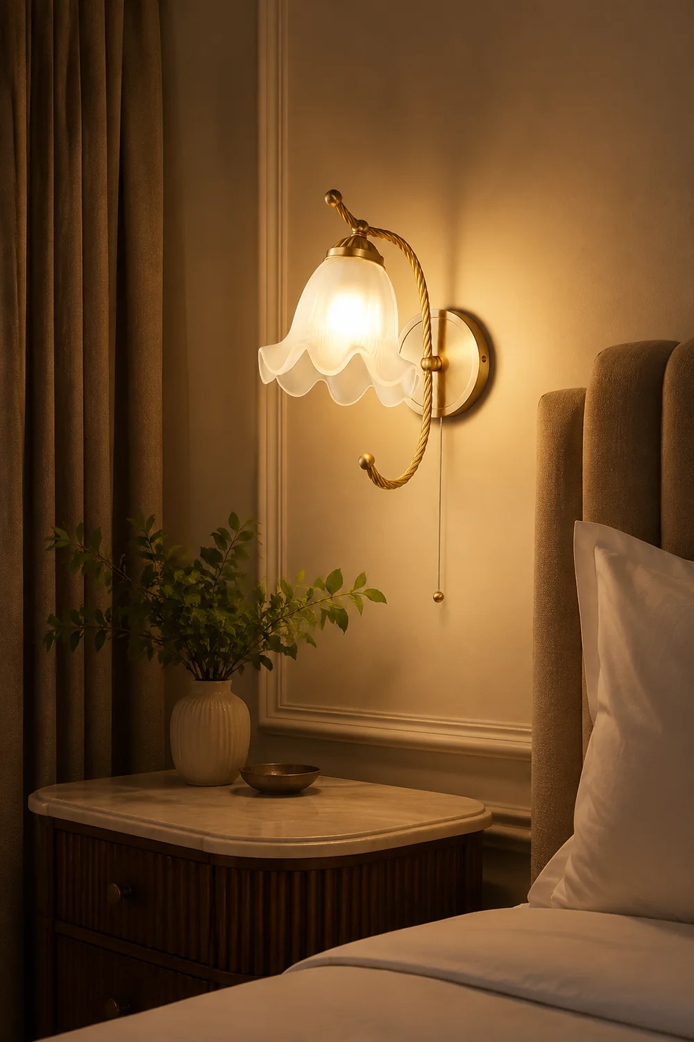 Curved Gooseneck Brass Glass Sconce - Lumpaz
