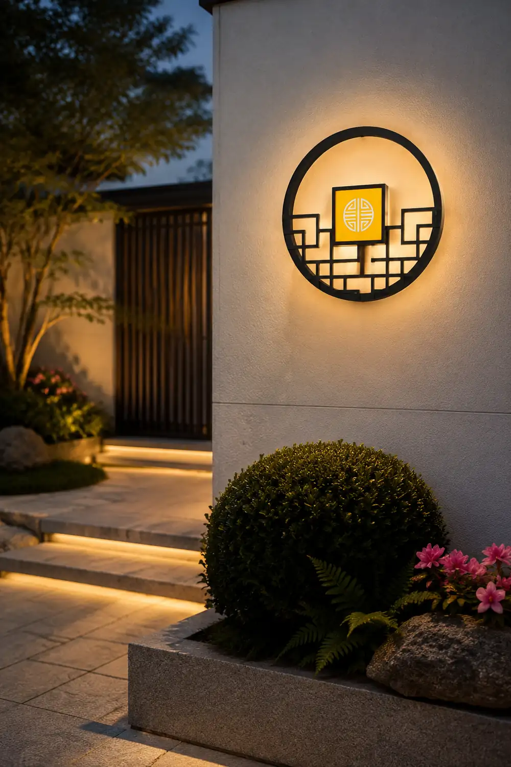 Asian Style Round Garden Wall Light - Lumpaz