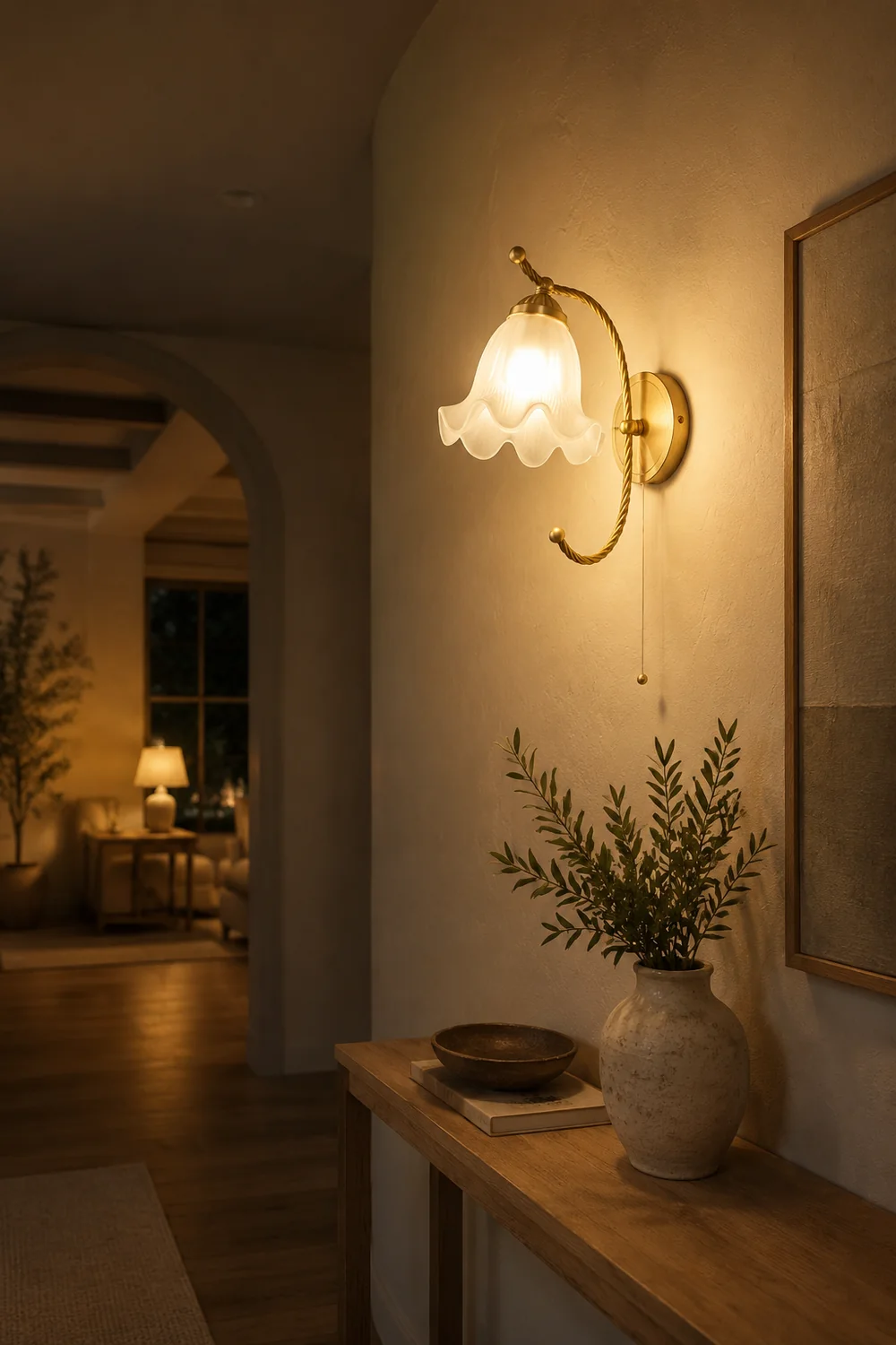 Curved Gooseneck Brass Glass Sconce - Lumpaz