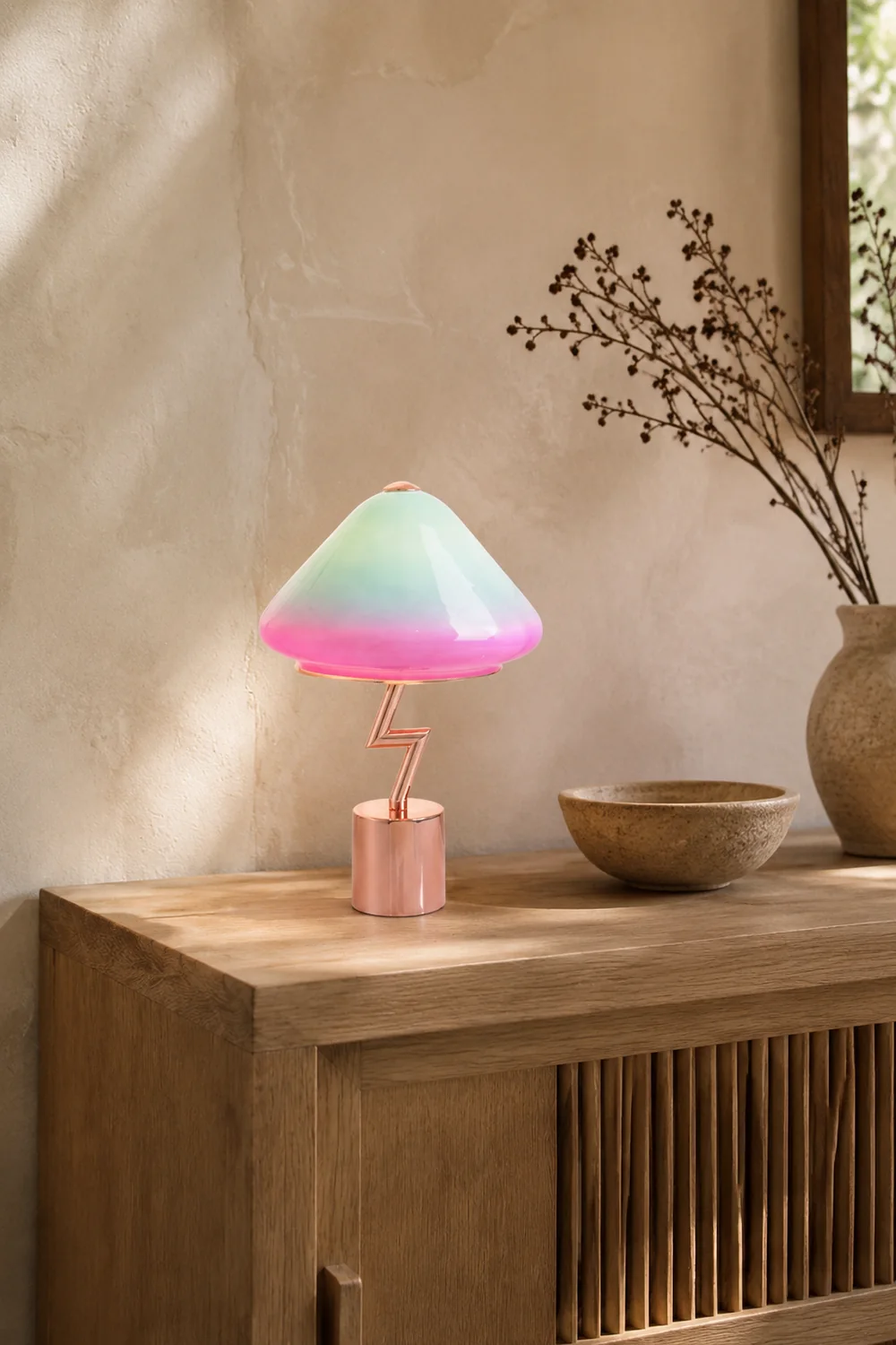 Morandi Modern Cute Mushroom Kinder Glas/Metall Tischlampe, Bunt - Lumpaz