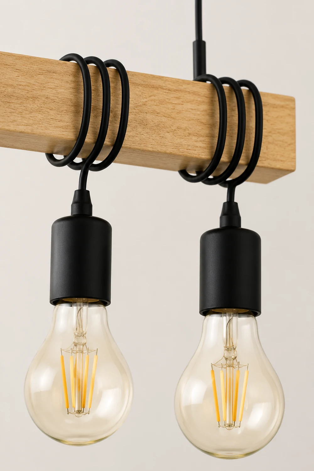 Alessio Rustic Linear Wood Pendelleuchte, Schwarz, 4 Köpfe - Lumpaz