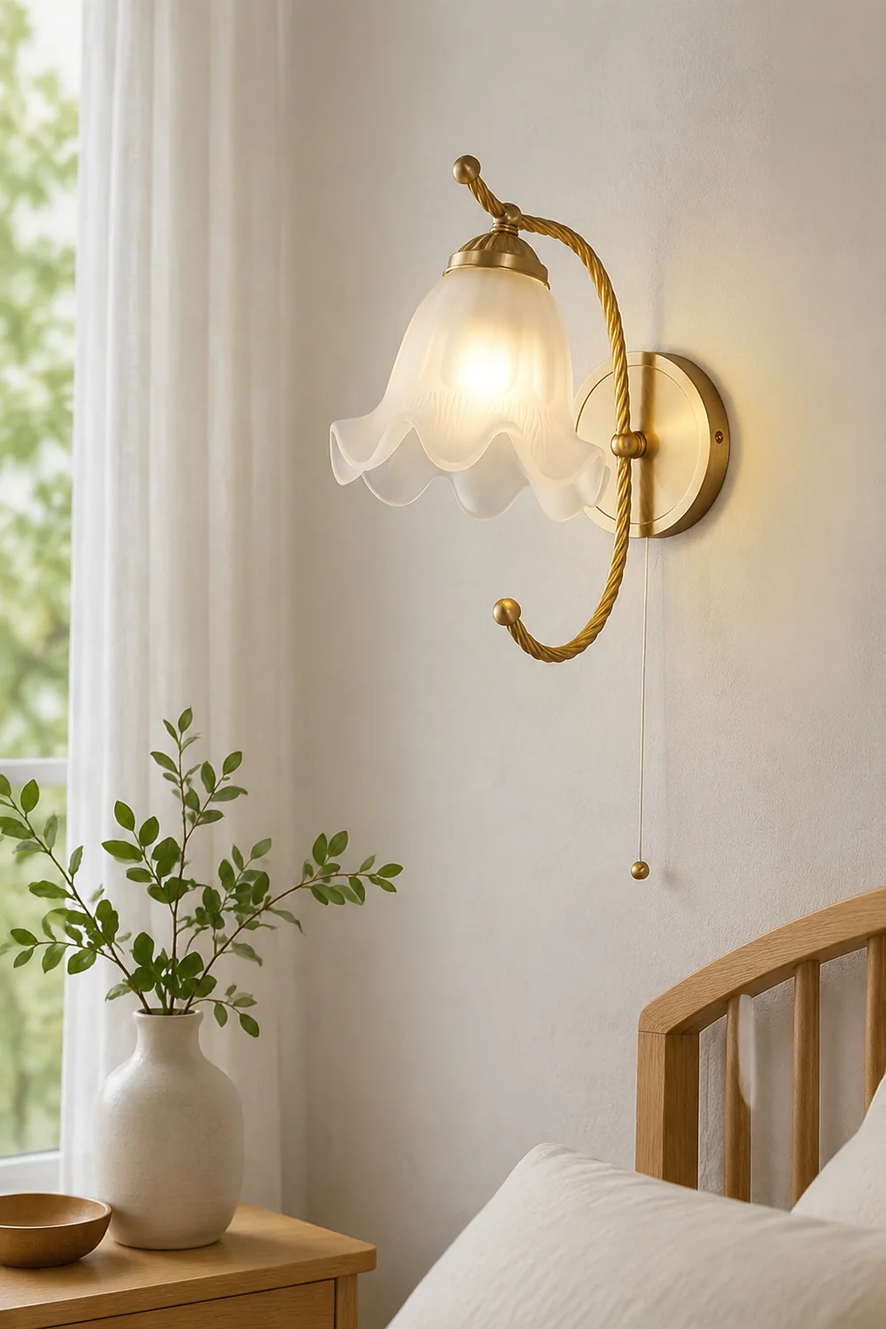 Curved Gooseneck Brass Glass Sconce - Lumpaz