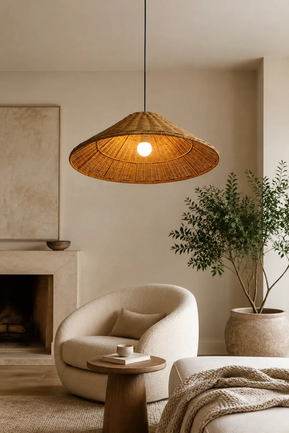 Retro Woven Rattan Cone Pendant Light - Lumpaz
