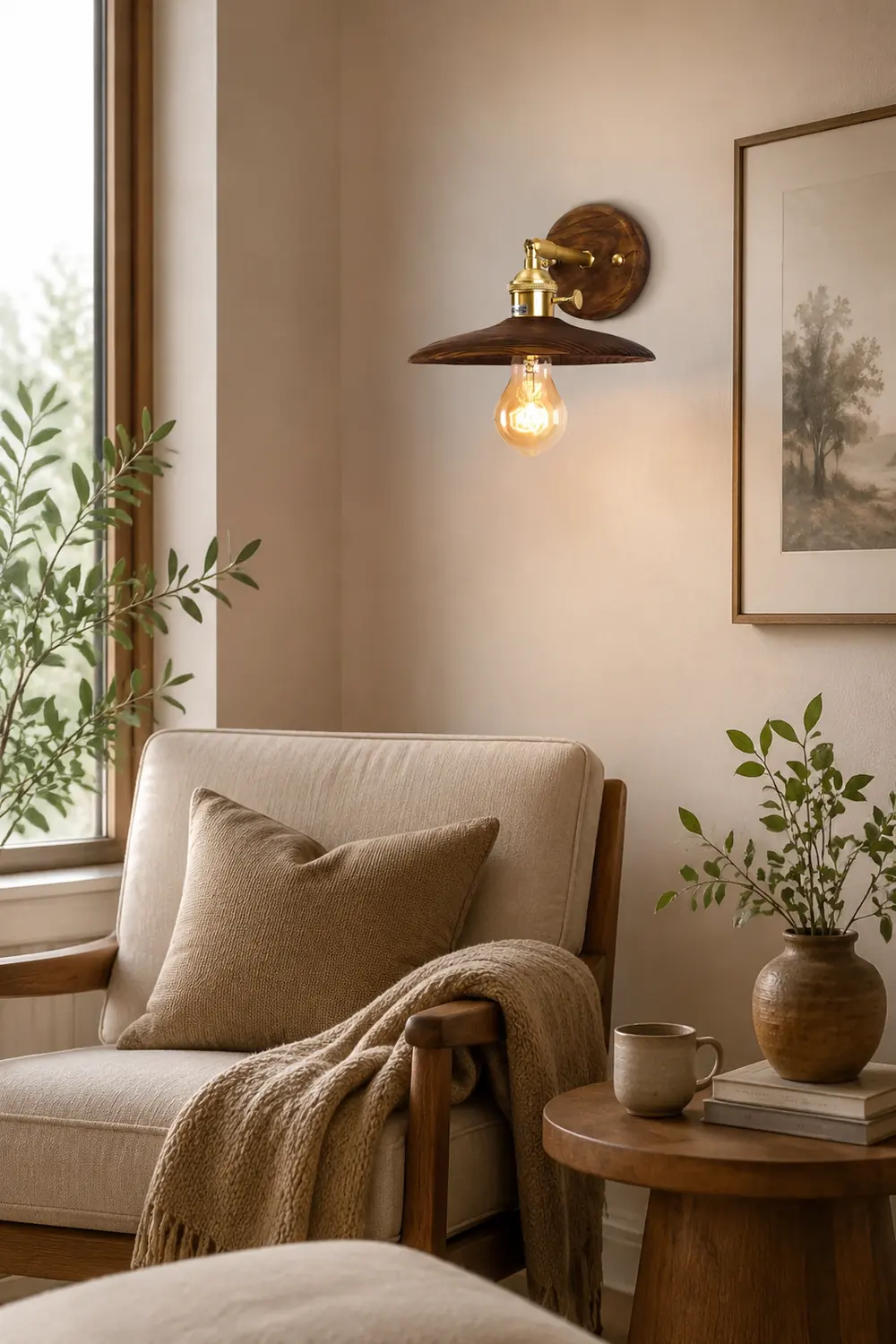 Walnut Flared Wall Light - Lumpaz