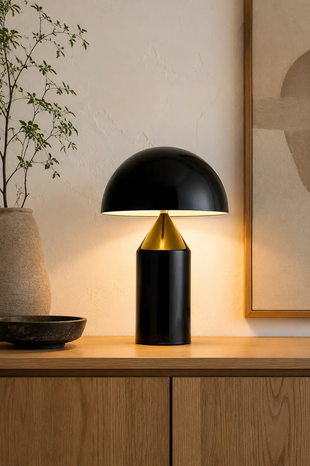 Salgado Tischleuchte Pilz Modern, Metall, Schwarz/Weiß/Gold, Esszimmer - Lumpaz