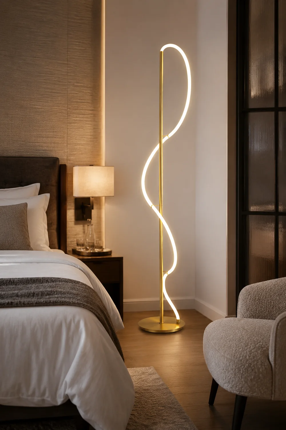 Design LED Stehlampe&Tischlampe Weiß&Gold Schlaf/Wohnzimmer Messing - Lumpaz
