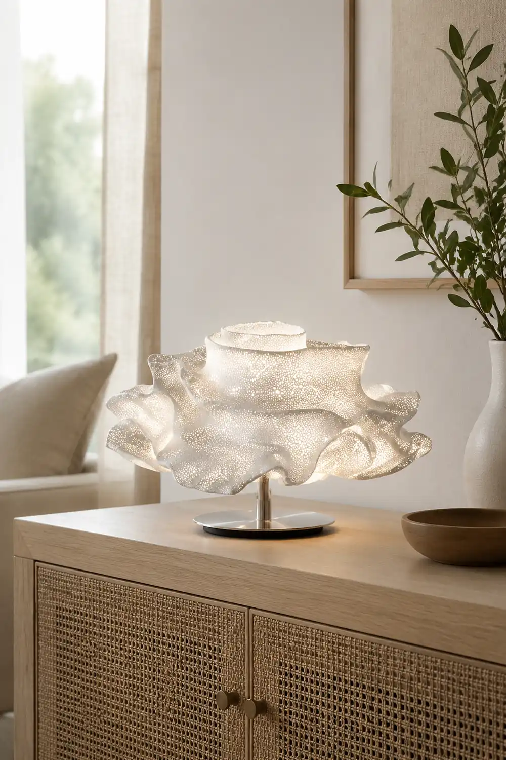 Renée Modern Tischlampe Blume, Silber, Wohnzimmer, Metall - Lumpaz