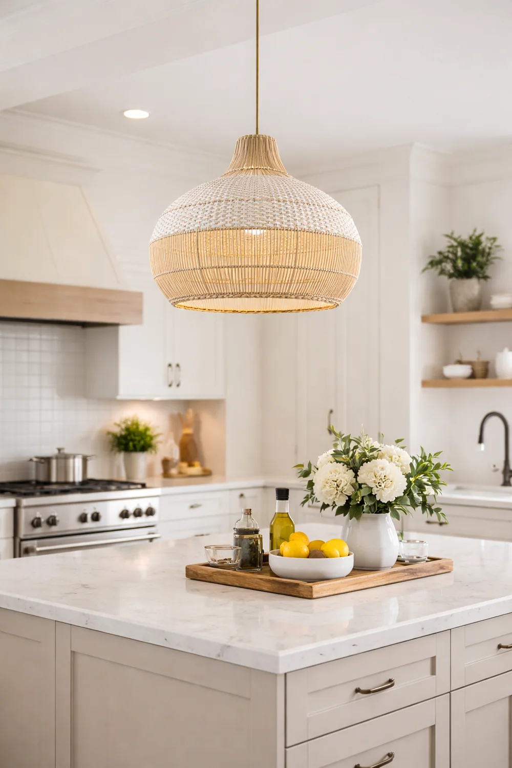Rattan Kitchen Island Pendant Lighting Wicker Lamp Shade - Lumpaz