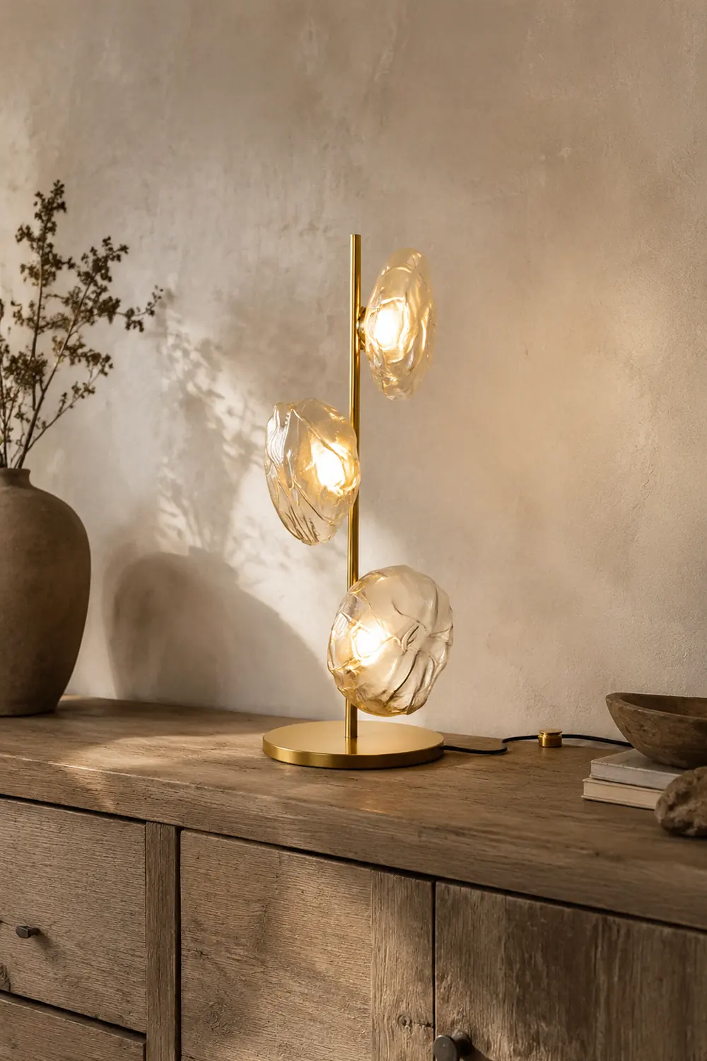 Byres Designer Unregelmäßige Metall/Keramik Tischlampe, Gold/Klar/Grau/Schwarz - Lumpaz