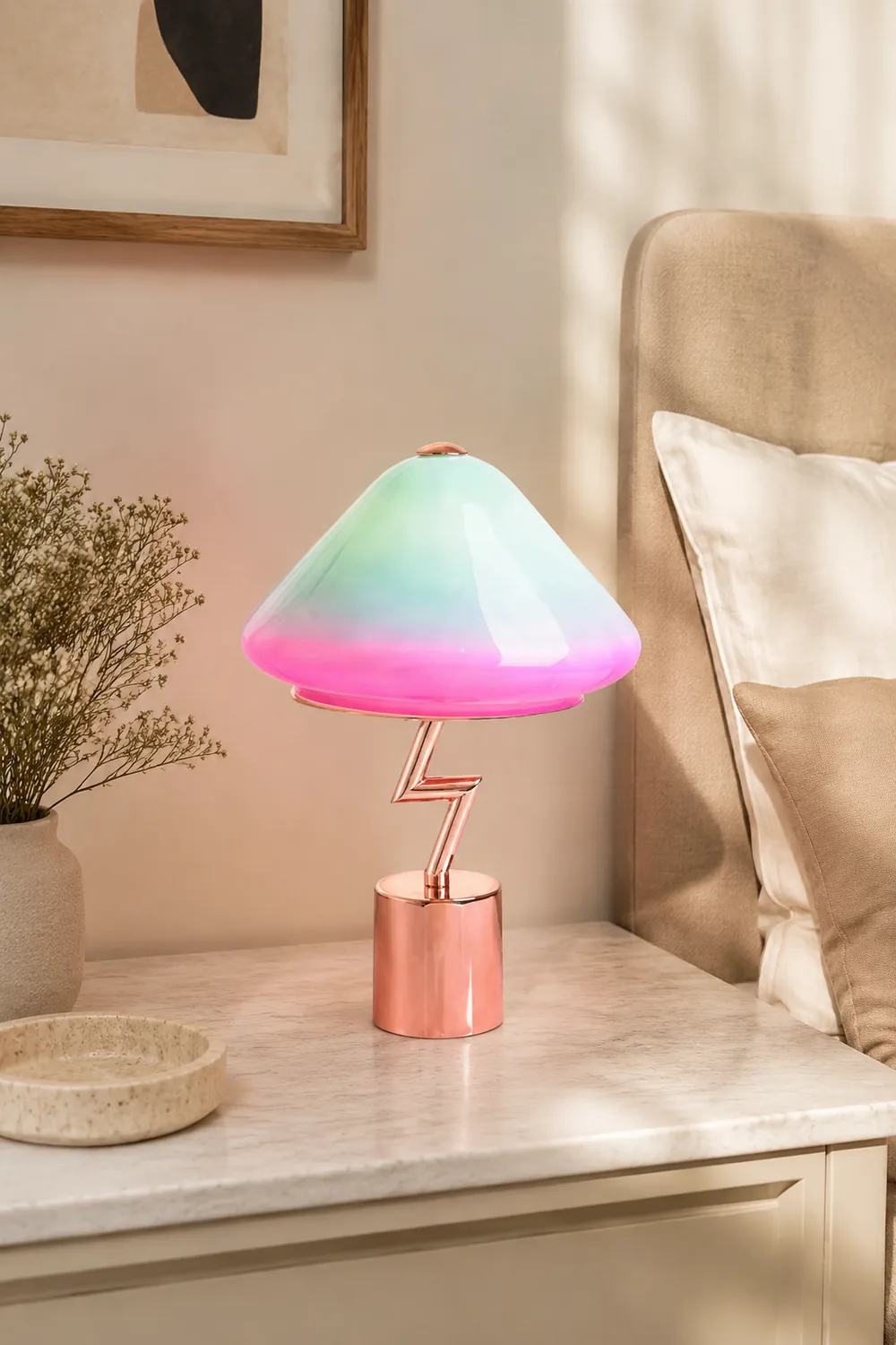 Morandi Modern Cute Mushroom Kinder Glas/Metall Tischlampe, Bunt - Lumpaz
