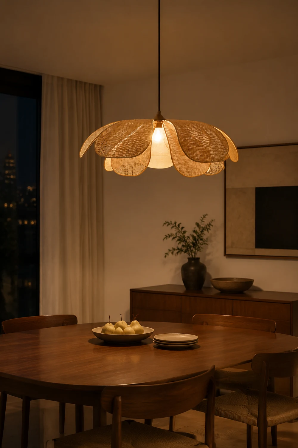 Rattan Petal Rustic Lamp Shade Pendant Light - Lumpaz